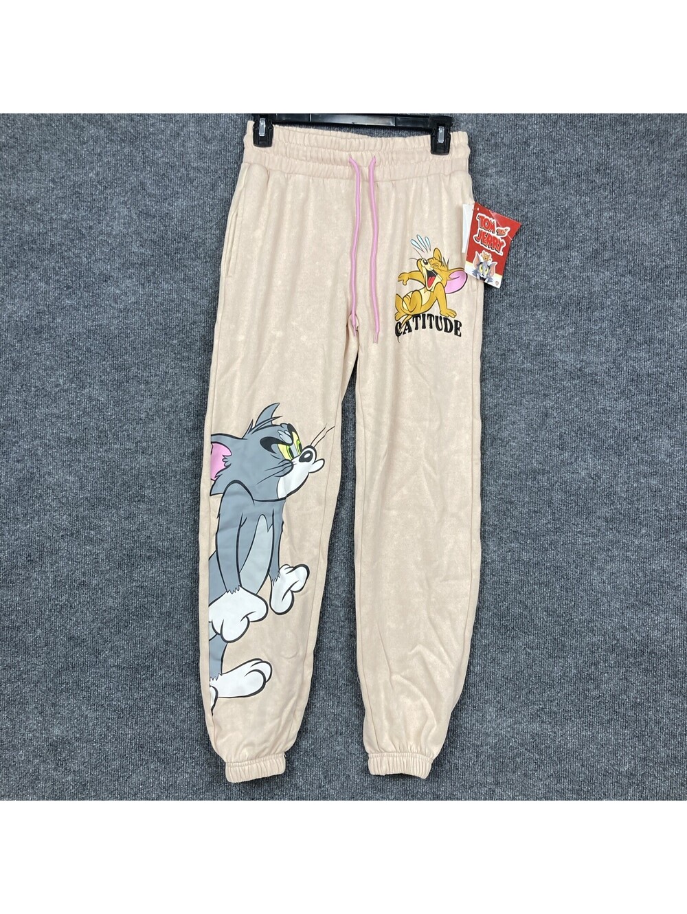 Tom & Jerry Juniors Size XS Beige Pumice Graphic Pockets Pants Joggers NWT